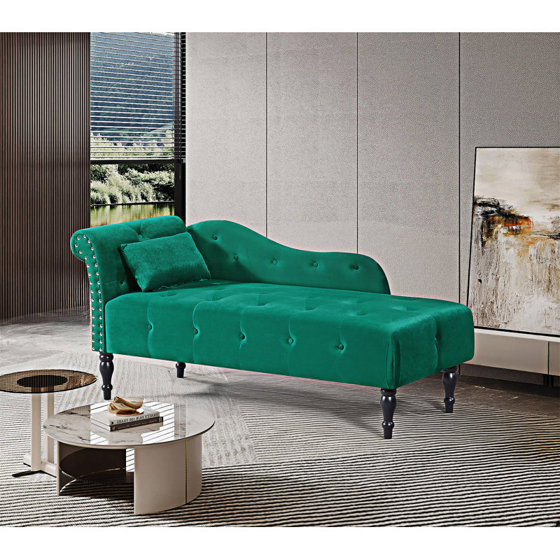 Chaise longue capitonnée à boutons avec coussin, Vert