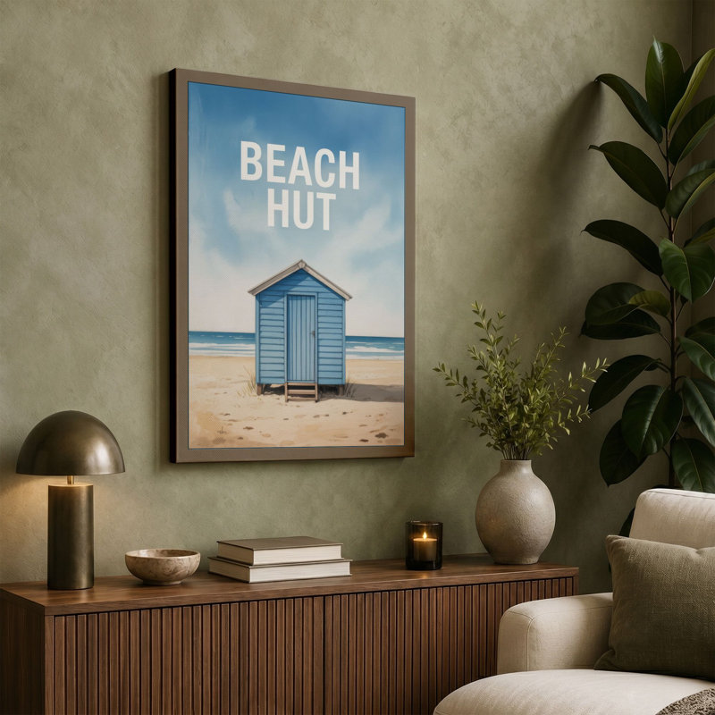 Solitary Beach Hut Coastal - Wrapped Canvas, 24x16 - 61.0 x 40.6 cm, Ochre Border