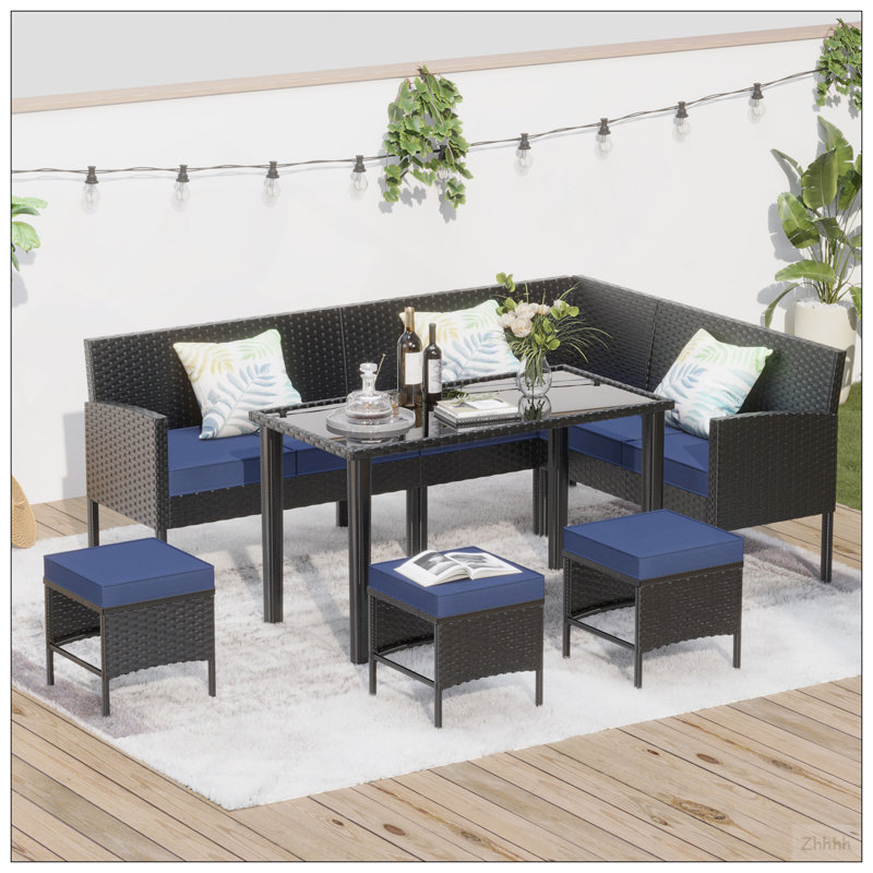 Ensemble de 7 pièces de mobilier d'extérieur pour petit patio, Bleu