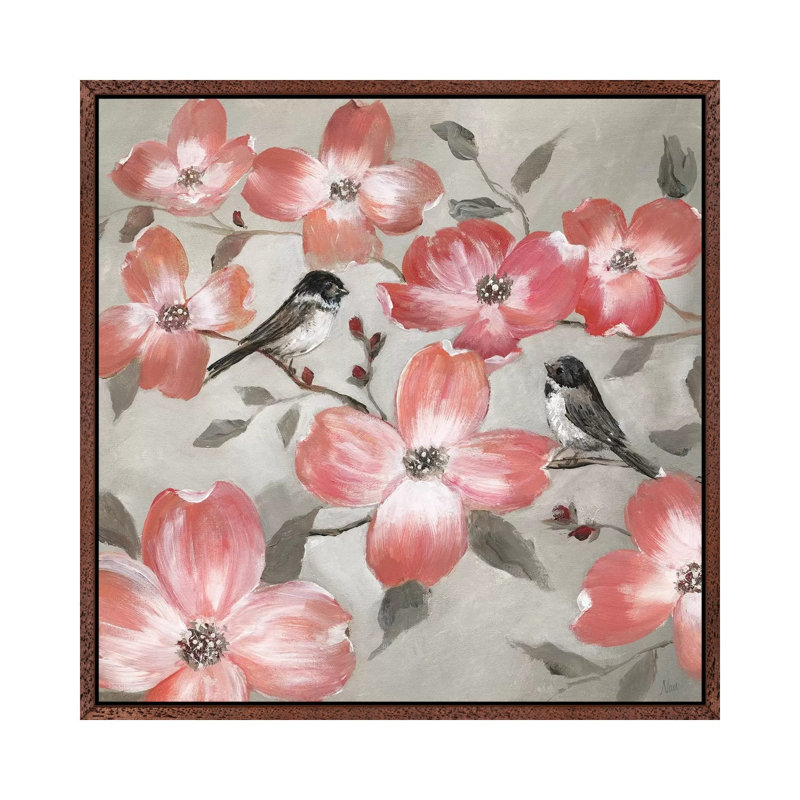 Chickadee Spring I by Nan - Painting on Canvas, 45.72 cm H x 45.72 cm W, Classic Brown Wood Framed