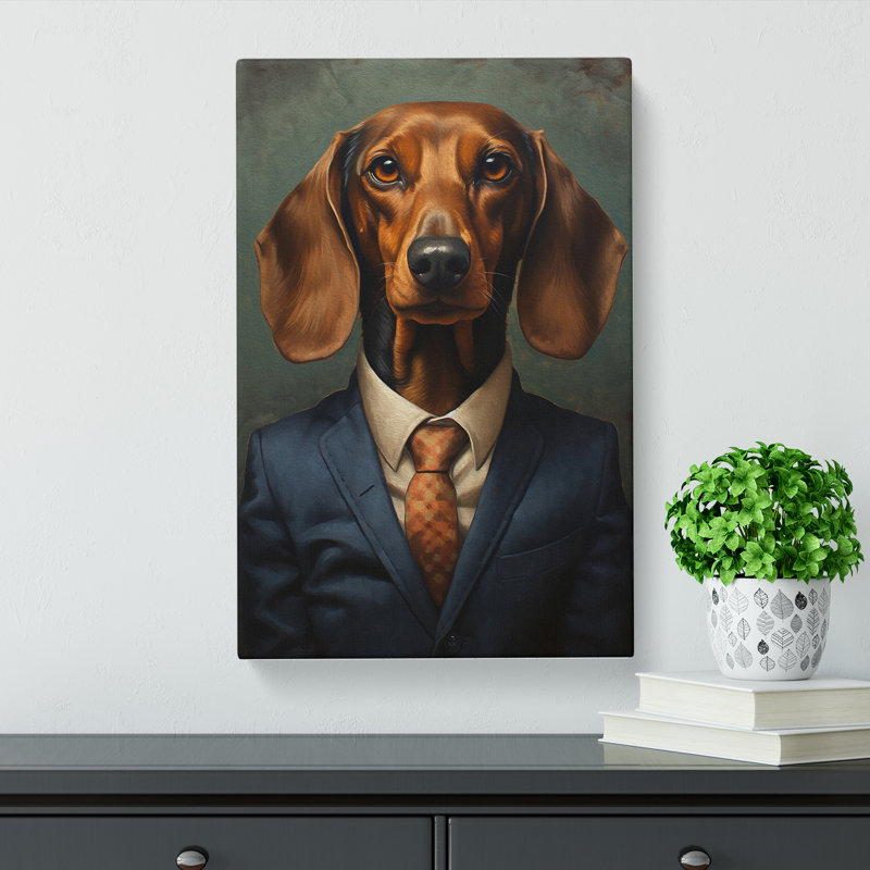 Dachshund in a Suit Painting - Wrapped Canvas, 50cm H x 35cm W x 3cm D