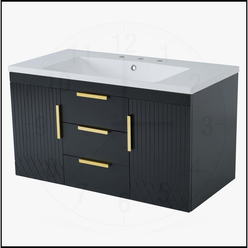 Meuble-lavabo mural 36 po avec lavabo en résine, Noir