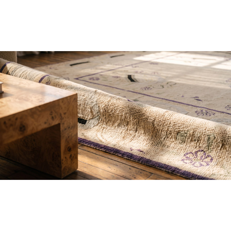 Antique American Hooked Rug Room Size Cotton Ivory