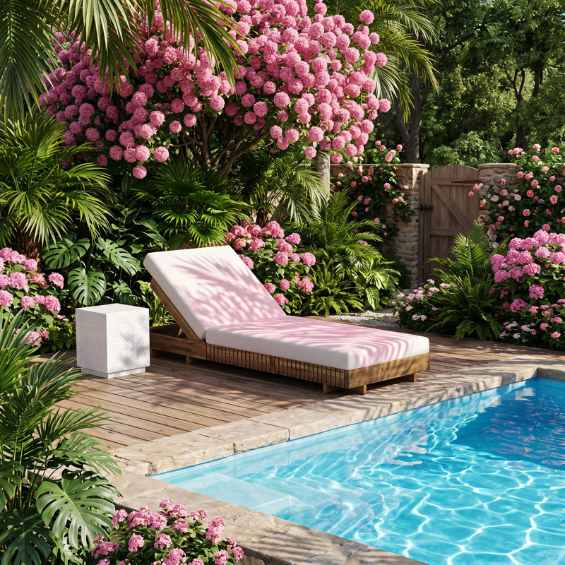 Chaise longue inclinable avec coussin en bois d'acacia massif l 27,2 po x P 76,8 po x H 5,9 po Christopher Knight Home