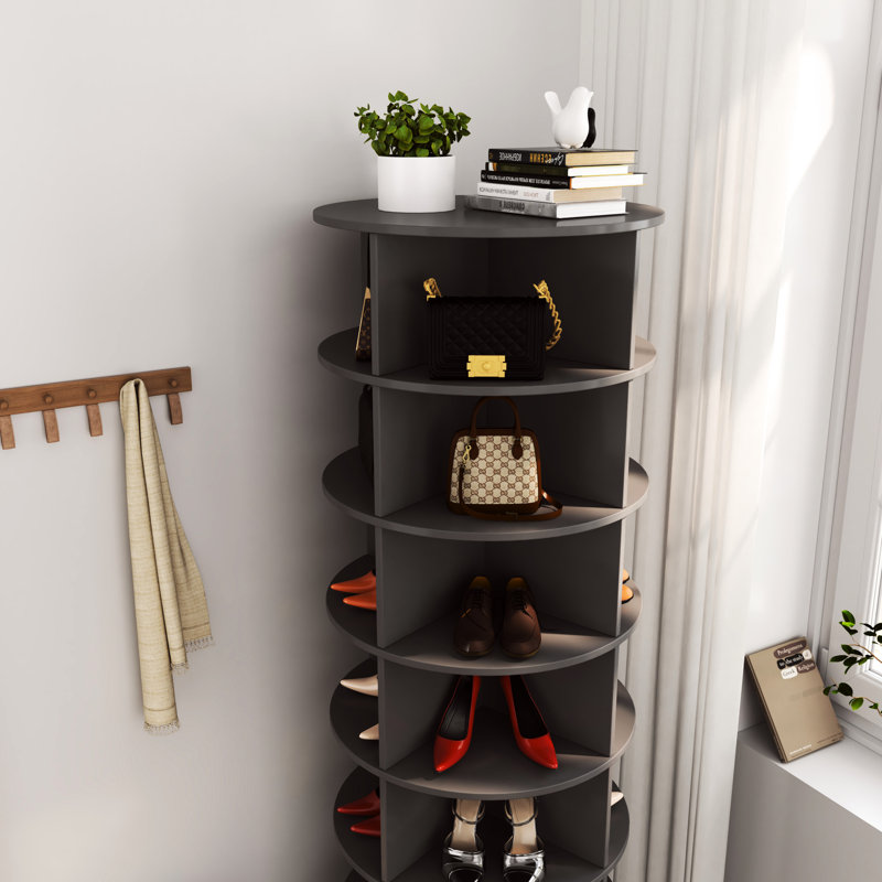 360 Rotating Shoe Cabinet, Gray Design, 7 Layers, Holds 28 Pairs, Space Saving Feature 7-Layer Rack, Accommodates Characteristic