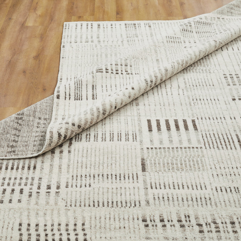 Meridian Weathered Stone Wool Hand Knotted Area Rug, Ivory/Brown, Rectangle 8' x 10'