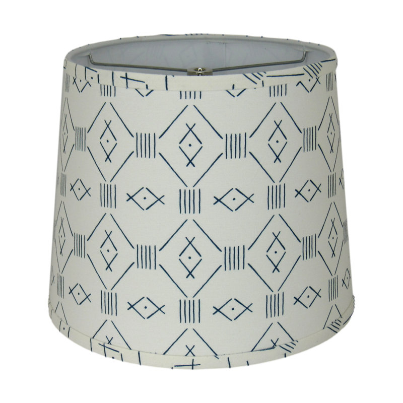 Abat-jour géométrique Boho - Abat-jour tambour tribal blanc et bleu marine, H 9 po x l 10 po x P 10 po