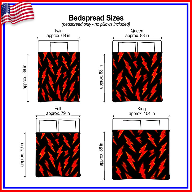 Couvre-lit matelassé rouge Lightning Bolts toutes tailles, King