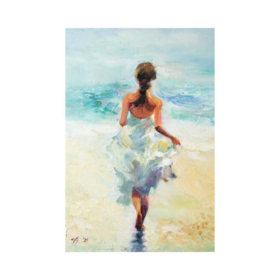 Girl Running on the Waves 1 Piece Wrapped Canvas Painting