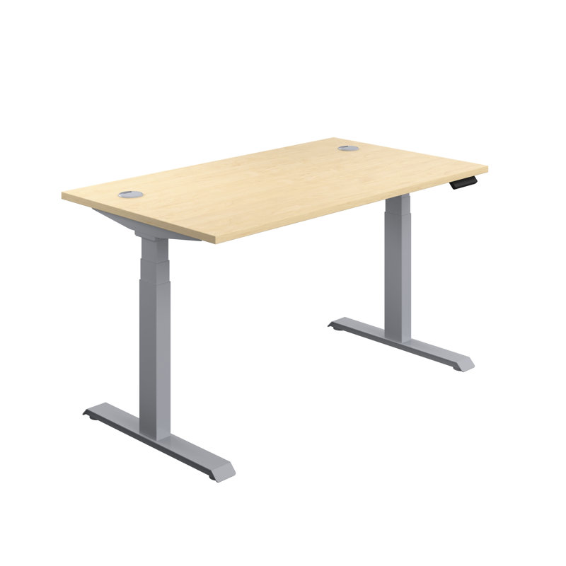 Bouton Adjustable Metal Base Standing Desk, 65cm H x 180cm W x 80cm D, Silver, Grey Oak