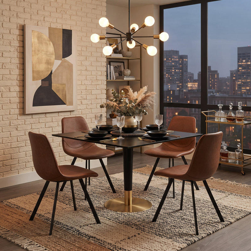 Annalise Mid-Century Modern Leather Dining Chair – Ergonomic Waterfall Seat & Powder-Coated Iron Legs, Single, Light Brown
