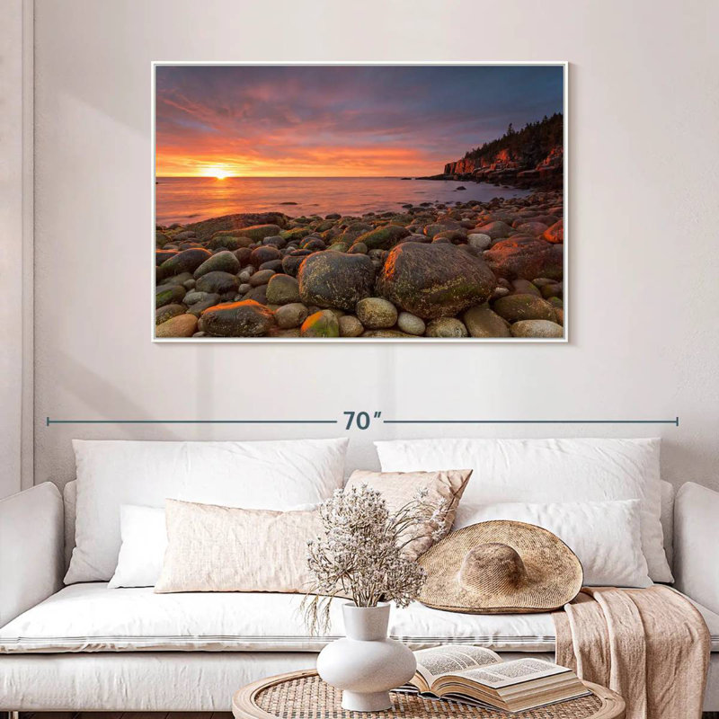 Lever de soleil au parc national d'Acadia, 46 po x 31 po, Cadre flottant blanc