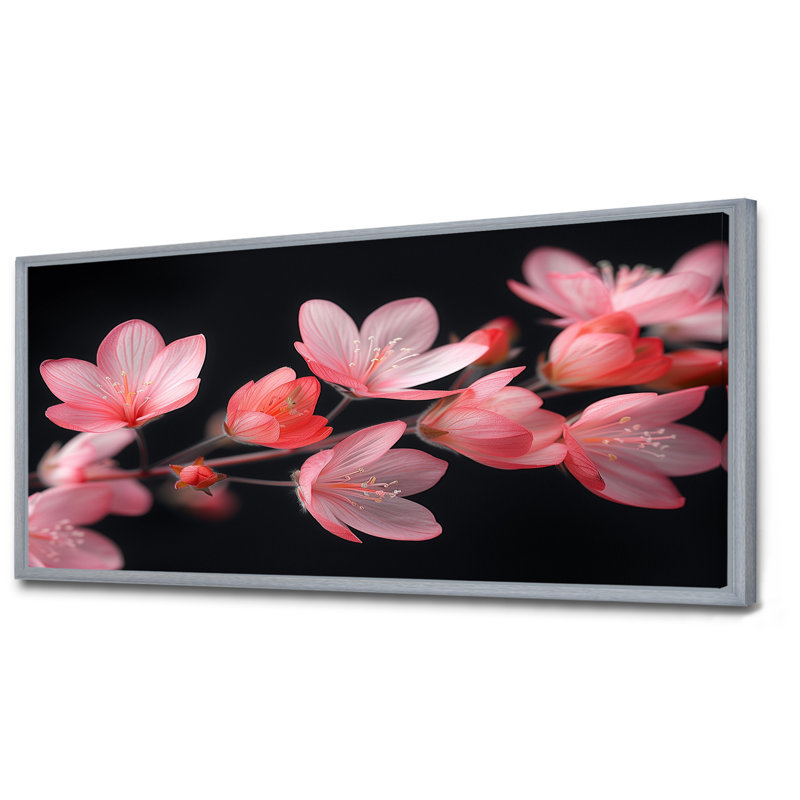 Fleurs de cerisier roses et noires - art mural Cherry Blossom, Toile argentée avec cadre flottant