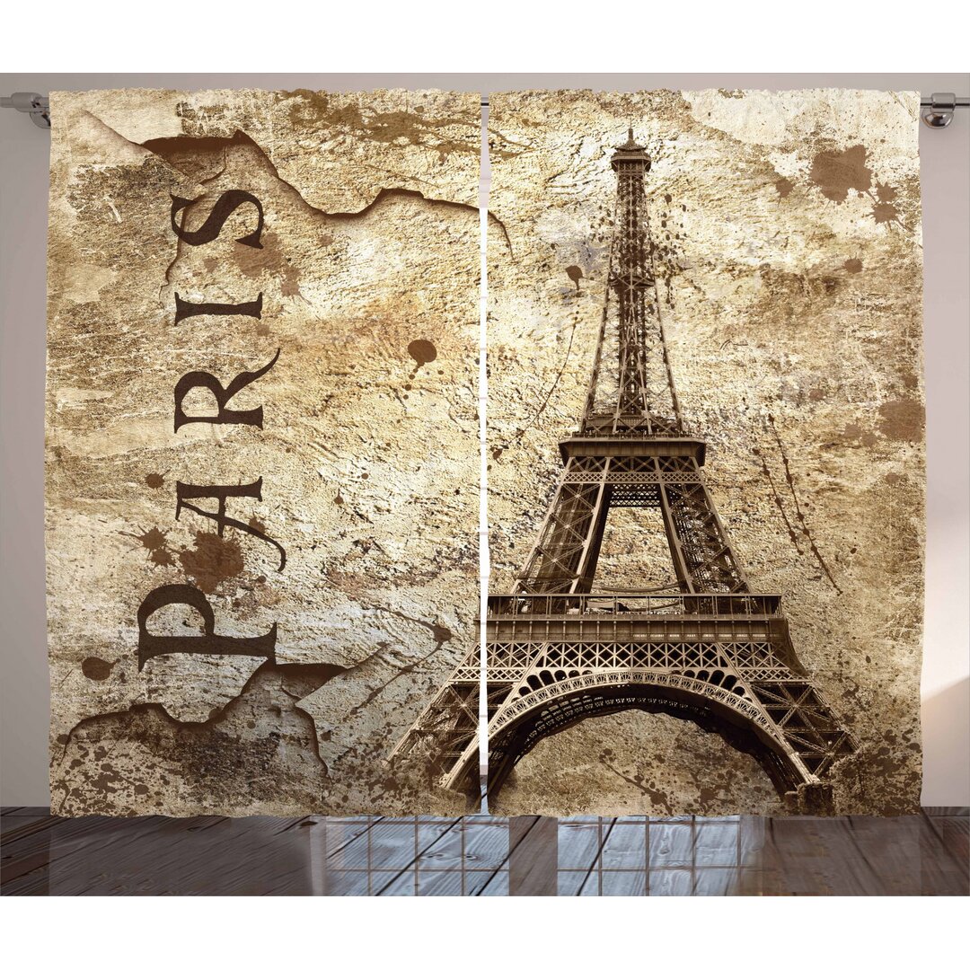 Rustikaler Vorhang, Eiffelturm auf Grunge Wand, Paris, Beige Braun