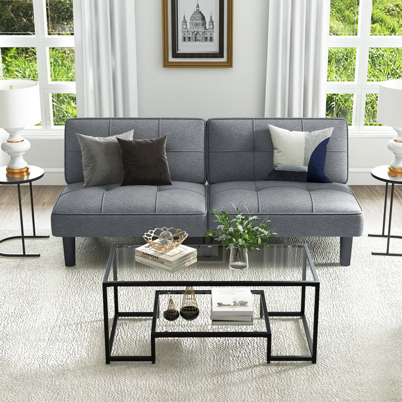 Ebern Designs Convertible Folding Futon Sofa Bed With 6-position Adjustable Backrest Cushion