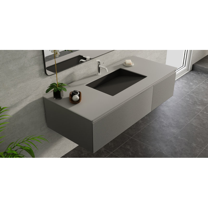 Badeloft 25.2" x 16.1" Rectangular Stone Resin Undermount Ramp Bathroom Sink UB-04-L-MBLK in Matte Black, Matte Black
