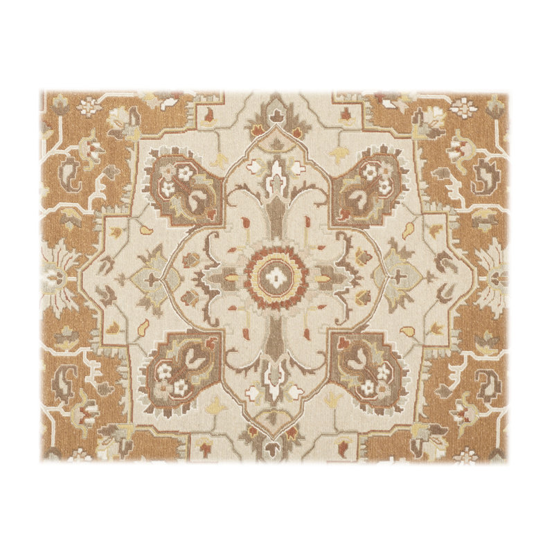 Wool Oriental Area Rug in Rust/Brown/Ivory, Rectangle 9' x 12'