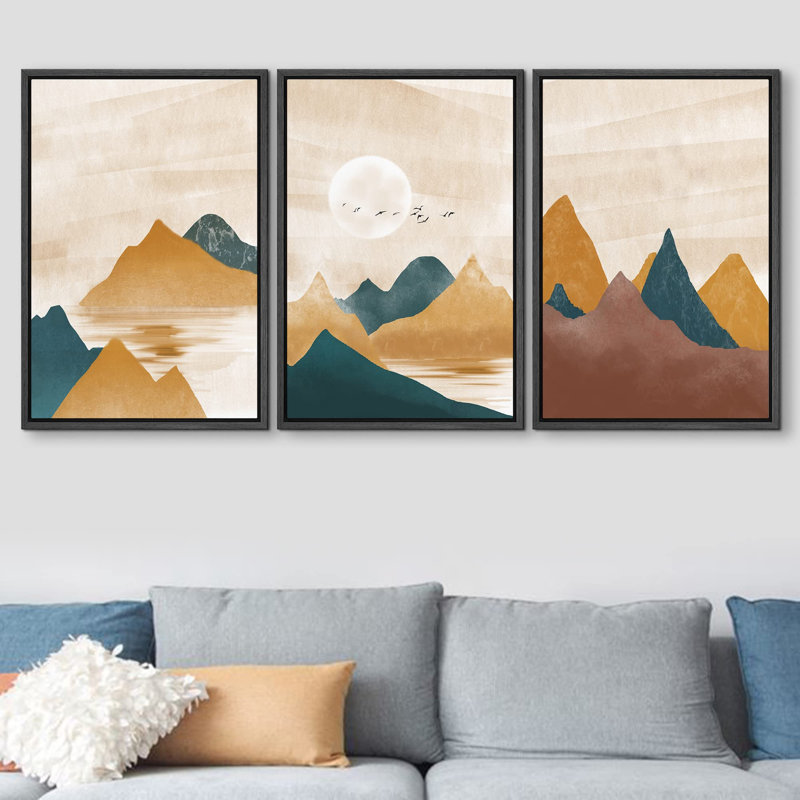 «Rustic Mountain Range, lumière du soleil, ciel, nature, art numérique moderne, décor coloré, désert», 3 pièces, Noir