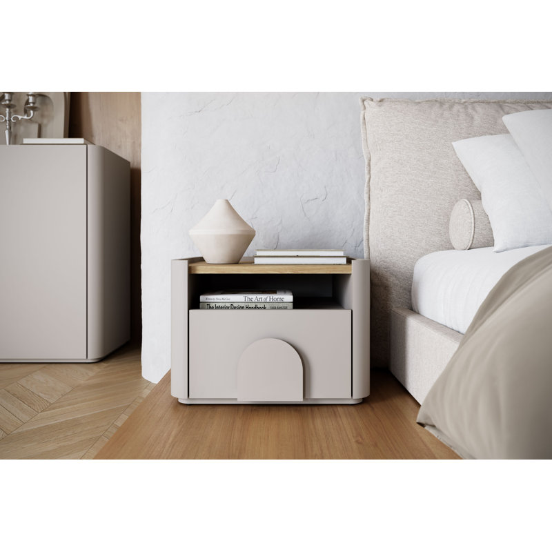 Sadeen 50cm W Manufactured Wood Bedside Table, Beige/Oak