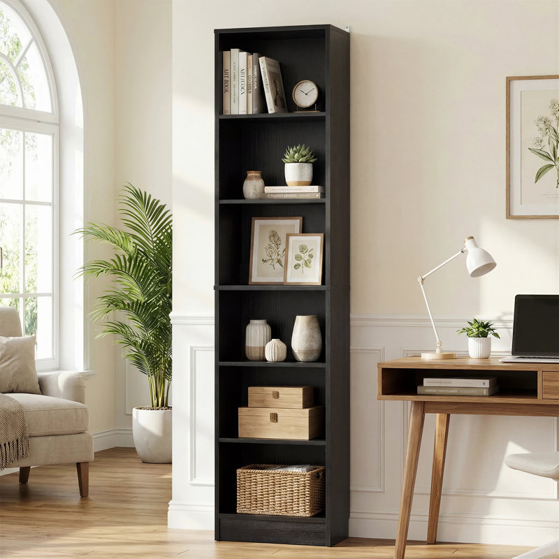 79.7"H 6 Shelf Bookcase With 2 Adjustable Shelves, Black