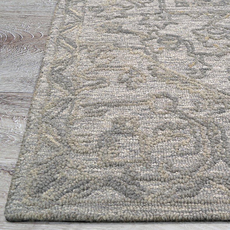 Tapis gris en laine Crissom Rosaline, Gris, Rectangulaire 8 pi x 10 pi