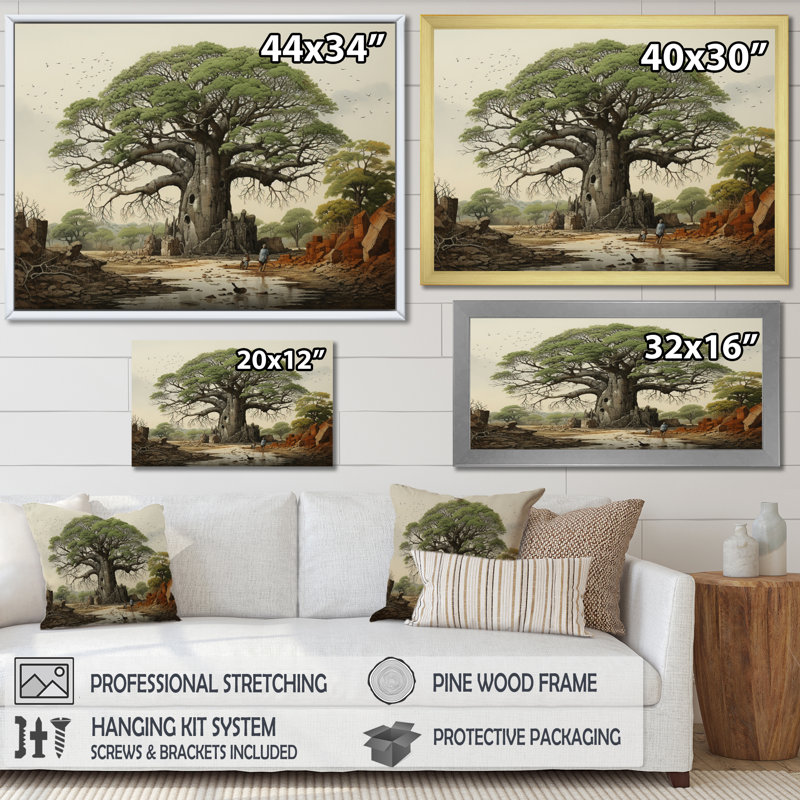 Baobab les gardiens II - impression, H 24 po x l 32 po x P 1 po, Toile tendue