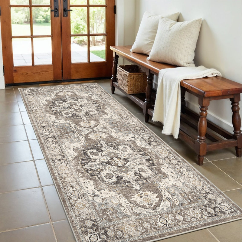 Wide Hallway Rug: Vintage Washable Soft for Living Room Bedroom Water Resistant Carpet with Non-Slip Backing for Entry Kitchen Dining Room Thin Bathroom Floor Mat(Brick)