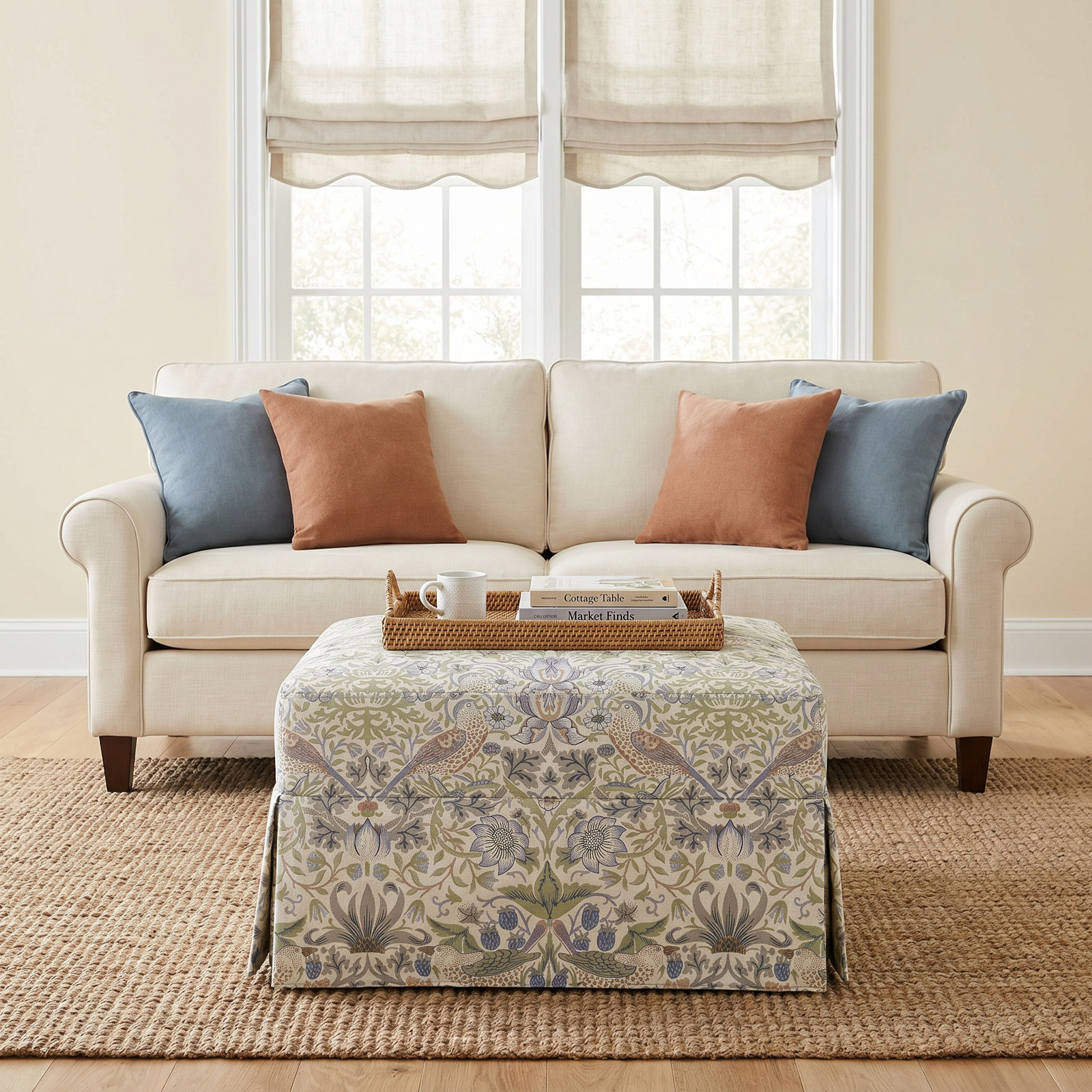 Morris & Co. Crawford 28" Ottoman, Mallow in Ash