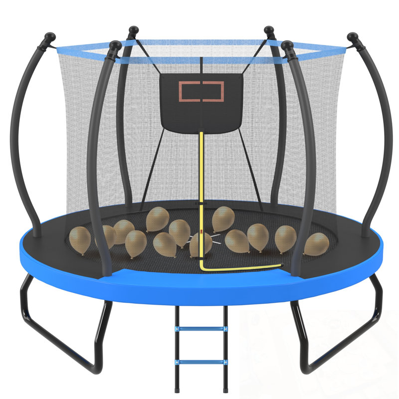 Trampoline avec panier de basketball, filet d'enclos et échelle