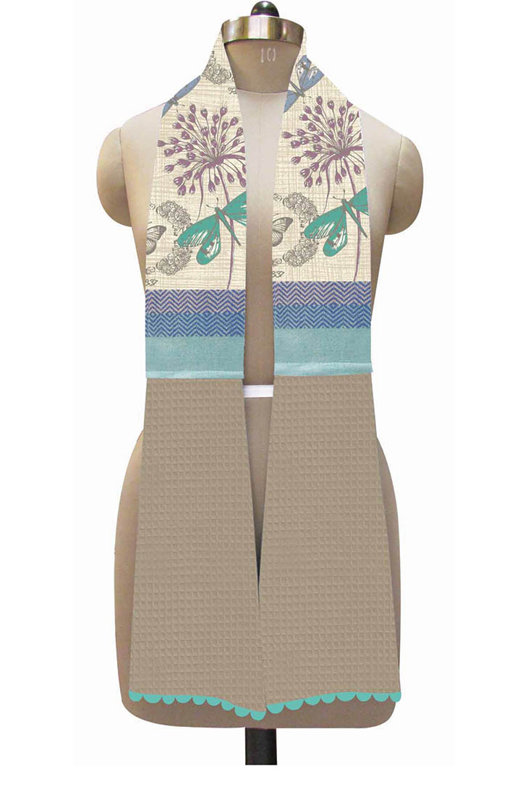 Cotton Waffle Kitchen Towel, Teal/Beige