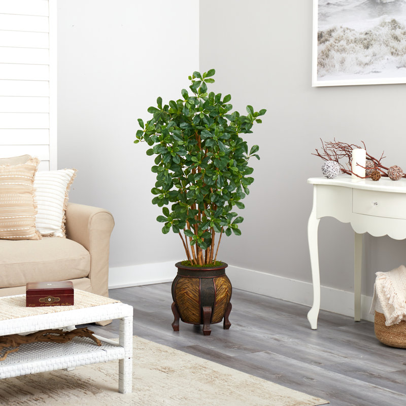 Faux Olive Tree Tree in Wood Decorative Vase, 54" H x 21" W x 14" D