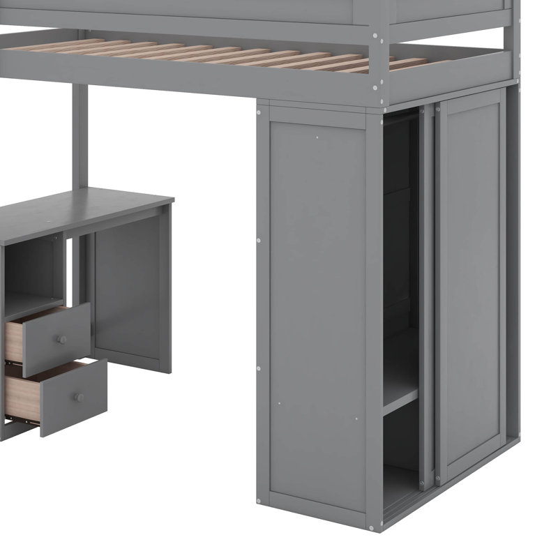 Lit mezzanine simple avec placards et bureau