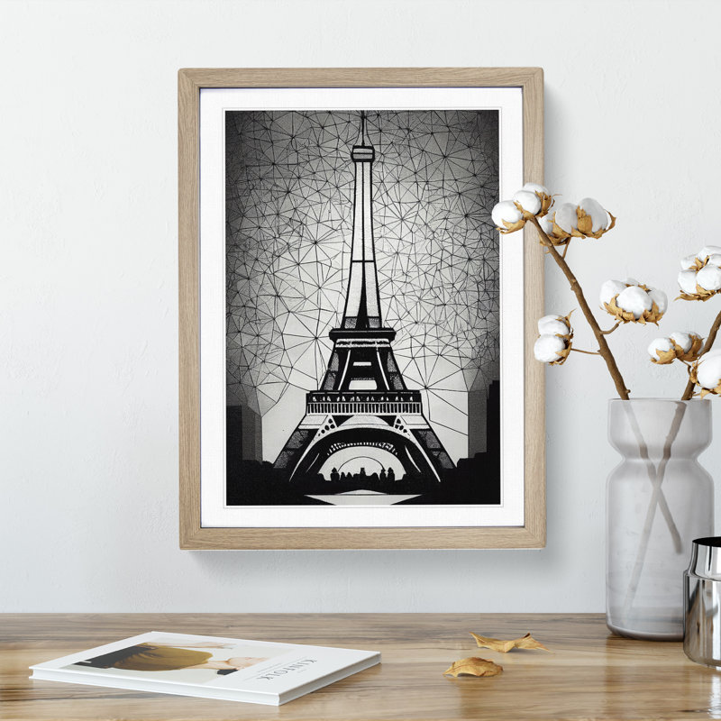 Monochrome Eiffel Tower No.1 - Wall Art, 64cm H x 46cm W x 2cm D, Oak Framed