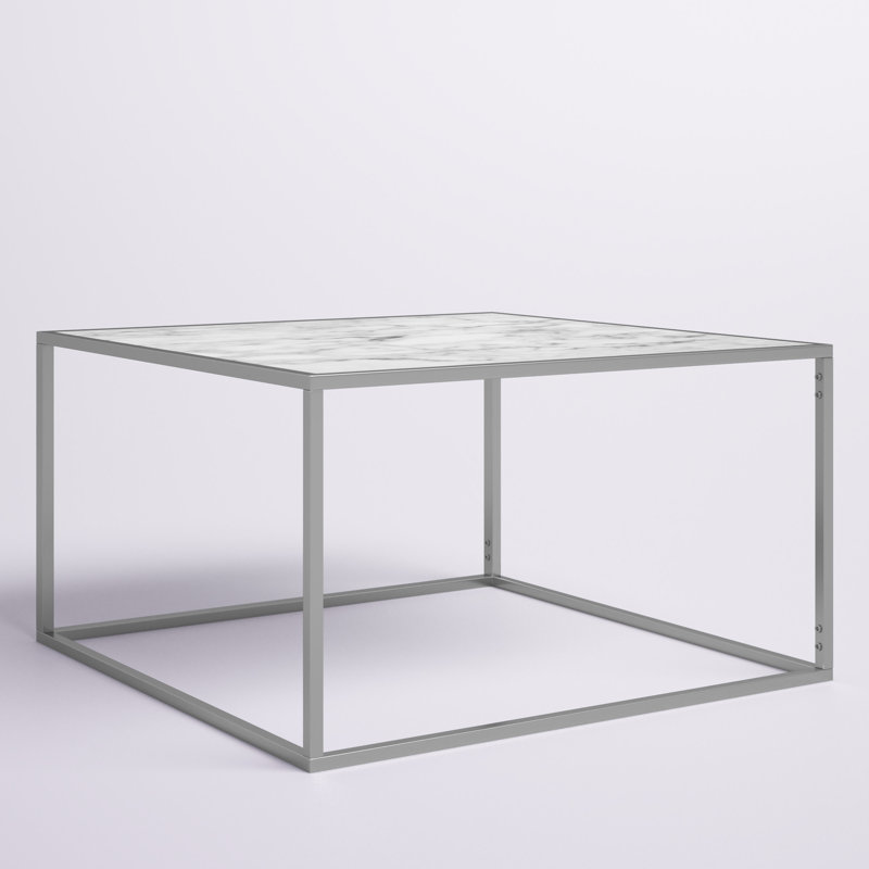 Laaspere Coffee Table, White Faux Marble Top/Silver Base