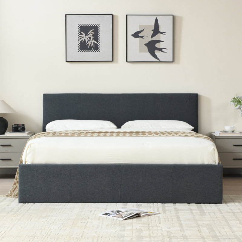 Hydraulic Lift Up Storage Upholstered Platform Bed, Queen