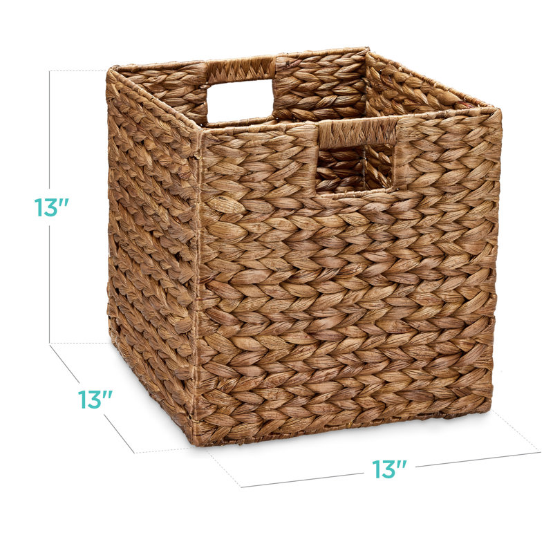  13X13in Hyacinth Storage Baskets, Set Of 5 Multipurpose Collapsible Organizers - Chestnut, 13" H x 13" W x 13" D