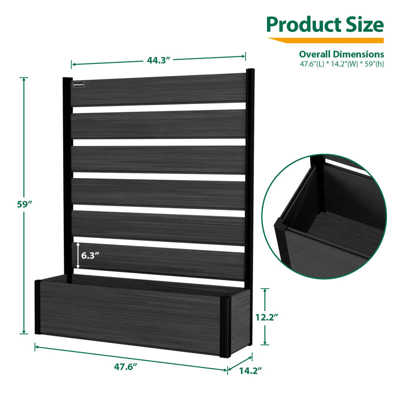 Planter Box With Trellis, Vertical Garden Bed With Aluminum Frame & Composite Wood Panel（With Bottom Panel）, Black