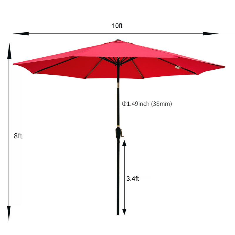 Outdoor Patio Umbrella 10FT(3M) WITHOUT FLAP ,8Pcs Ribs,With Tilt ,With Crank,Without Base,Pole Size 38Mm(1.49Inch)