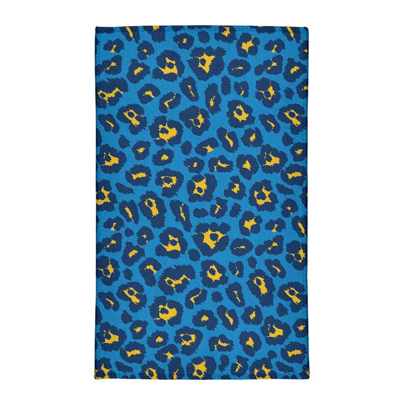Tapis bleu / jaune à imprimé animal, Rectangle 3 pi x 5 pi