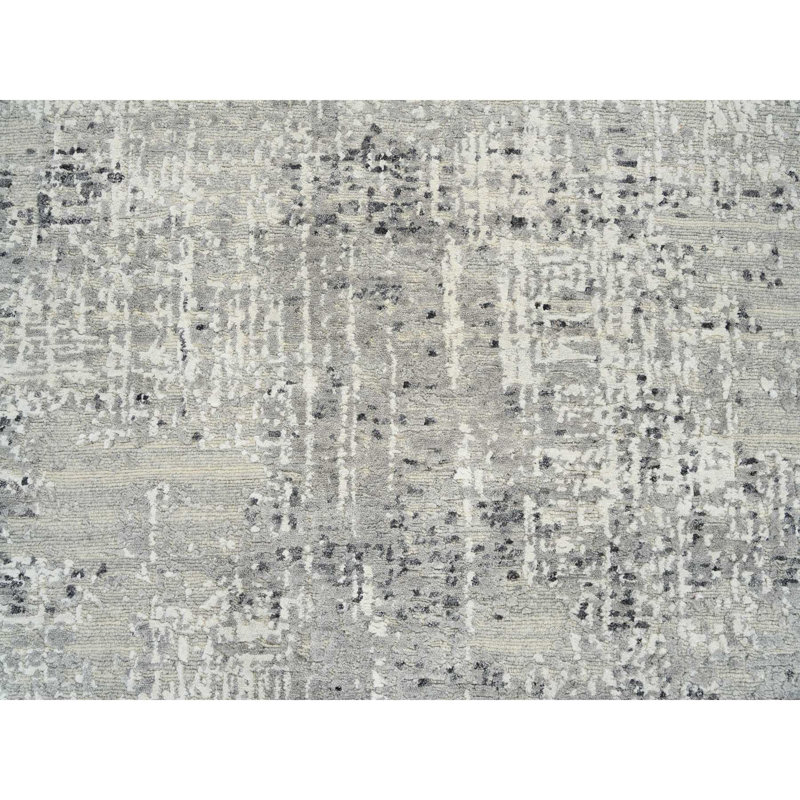 Tapis de couloir en laine naturelle gris clair noué à la main de conception moderne C18AE7D3779D4EC191D881F69628E79B