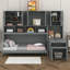 Lit escamotable simple avec armoire de rangement, bibliothèque, tiroirs de rangement et bureau, cadre de lit pliant-577035386