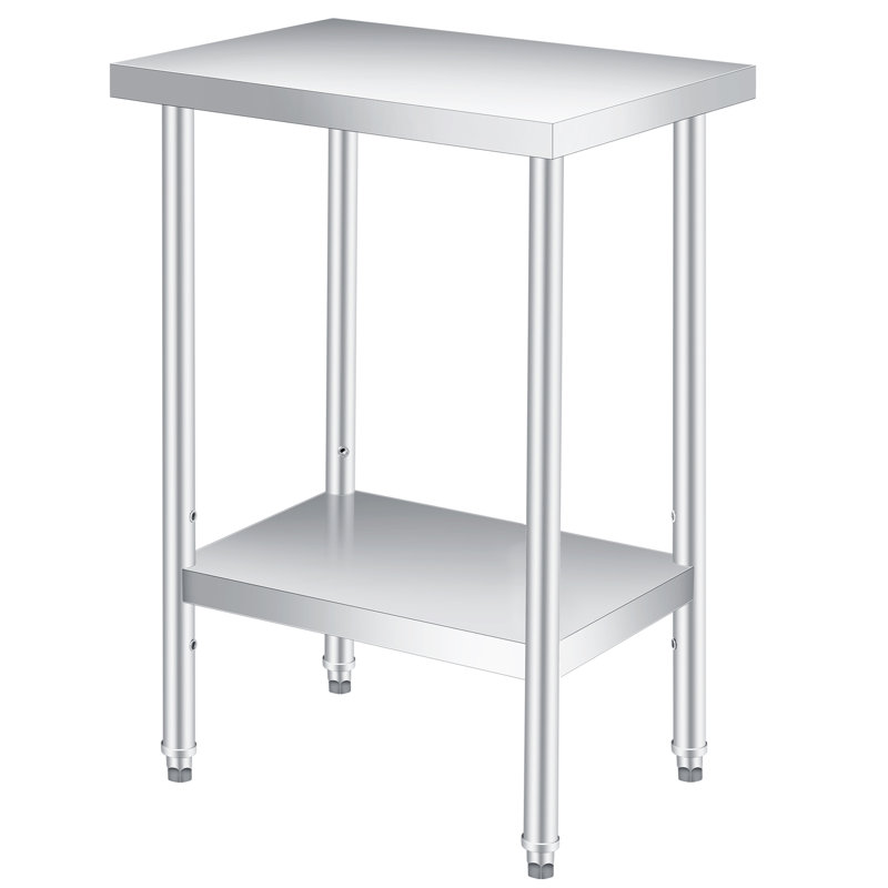 Stainless Steel Prep Table with Undershelf – Double-Layer Outdoor Side Table, Heavy Duty, Easy-Clean – 12" x 24" x 35" for Patio, Garden, Kitchen