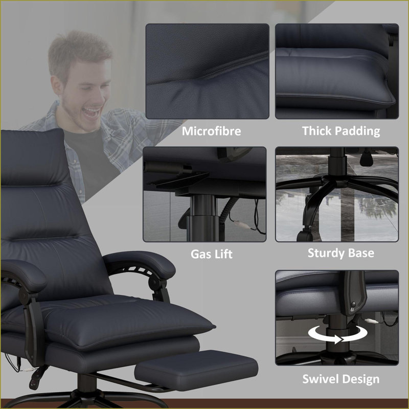 Fauteuil de direction avec massage, chaleur et amp; Repose-pieds | Microfibre gris anthracite
