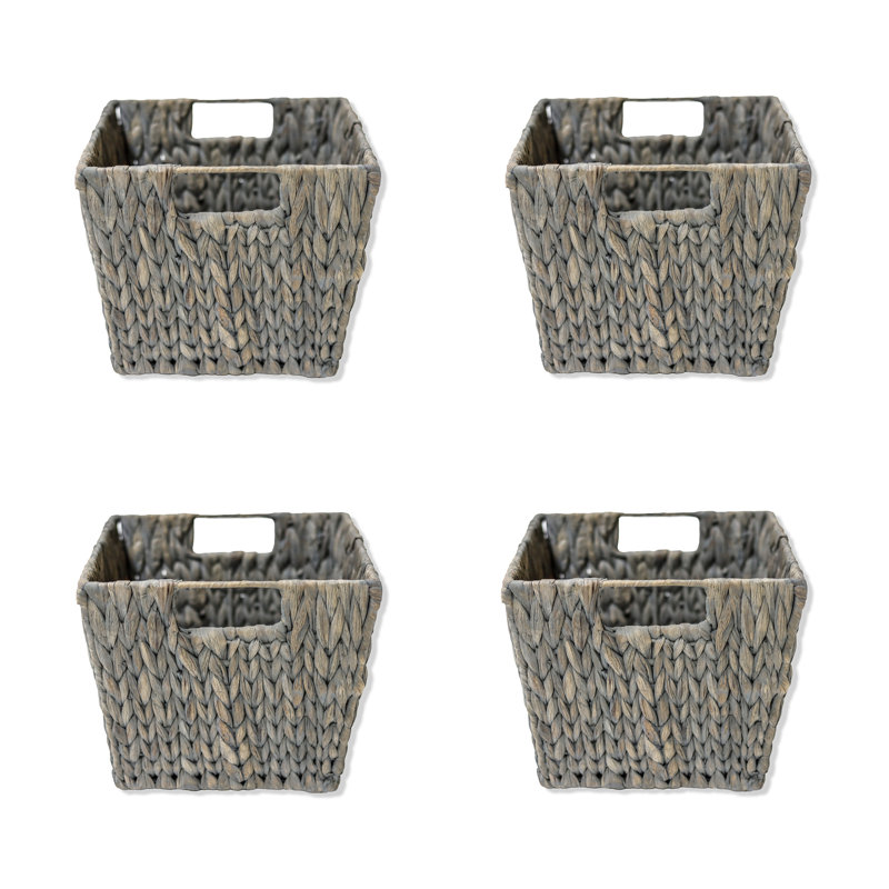 Panier de rangement en jacinthe avec poignées, rectangulaire, gris