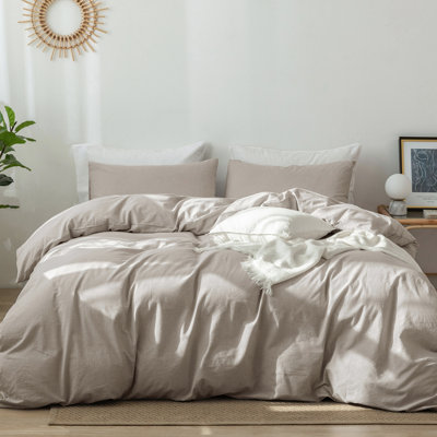 100% Washed Cotton Linen Like Textured Duvet Cover Set