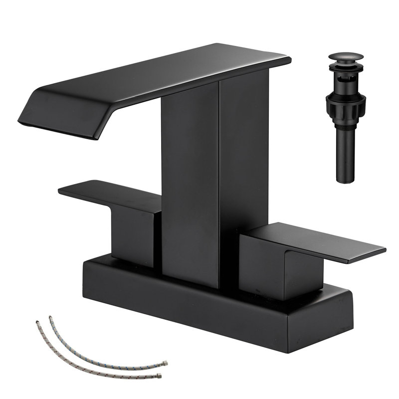 Robinet pour salle de bain à 2 poignées avec ensemble de bonde centrales, Noir mat