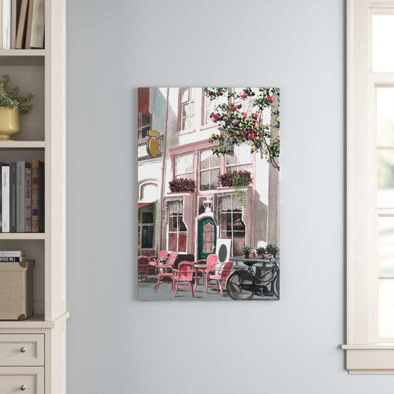 «Pink City Café», peinture sur toile tendue, H 48 po x l 32 po