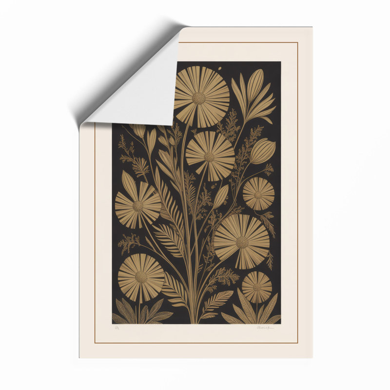 Golden Flower Study Botanical - Framed Print, Unframed, A2 - 59.4 x 42.0 cm