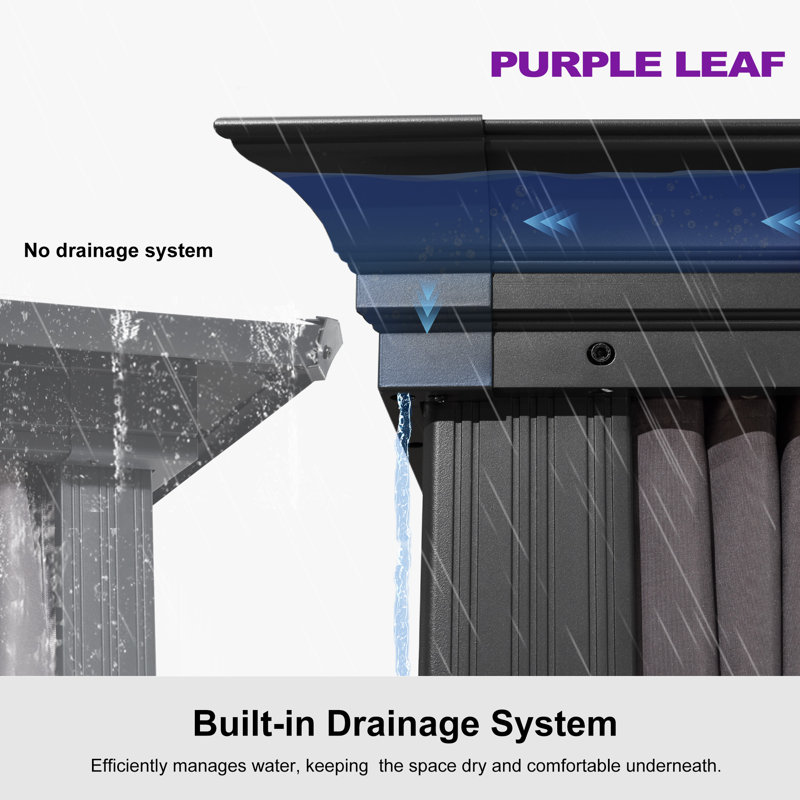 PURPLE LEAF 14' X 28' Permanent Hardtop Gazebo Aluminum Gazebo with Galvanized Steel Double Roof for Patio Lawn and Garden, Curtains and Netting Included, Gray