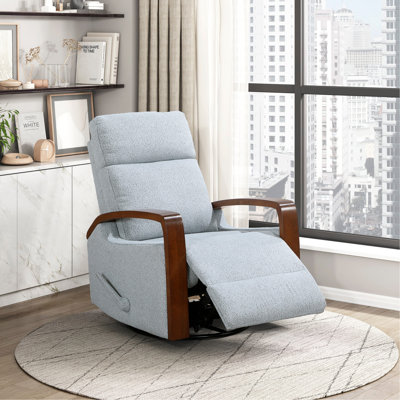 Luxueux fauteuil pivotant inclinable gris avec revêtement en tissu bouclé et confortable avec finition brune et accoudoirs en bois 1 pièce